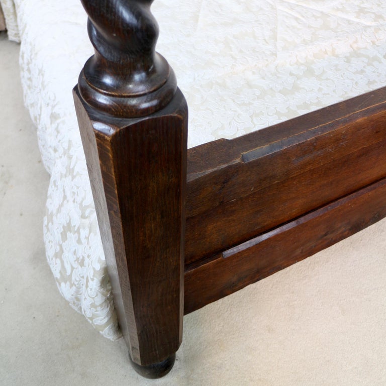 Antique English Victorian Arts and Crafts Oak Four Poster Bed For Sale