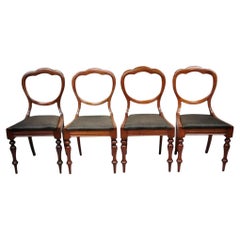 Sedie da biblioteca antiche inglesi vittoriane con schienale a palloncino in mogano - Set di 4