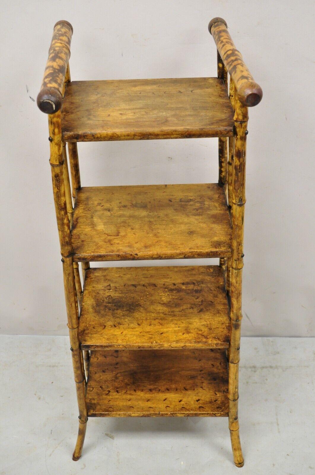 Antique English Victorian Bamboo 4 Tier Angled Curio Etagere Shelf Stand 5