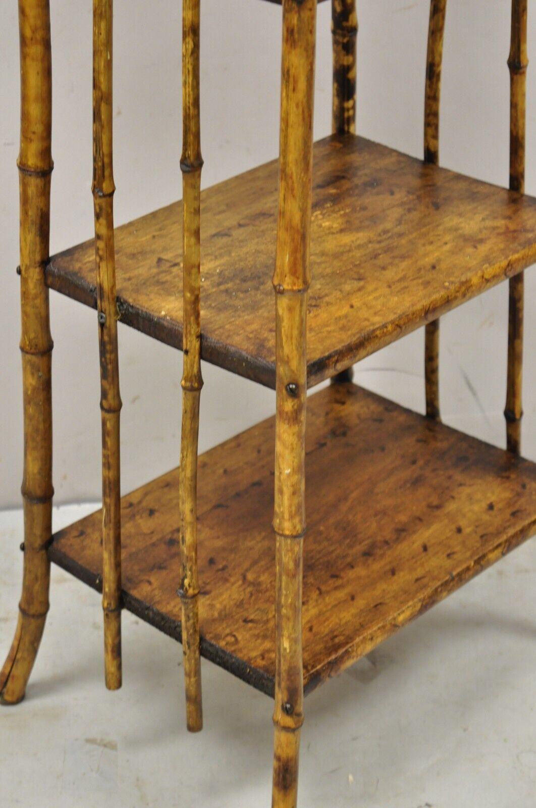 Antique English Victorian Bamboo 4 Tier Angled Curio Etagere Shelf Stand 6