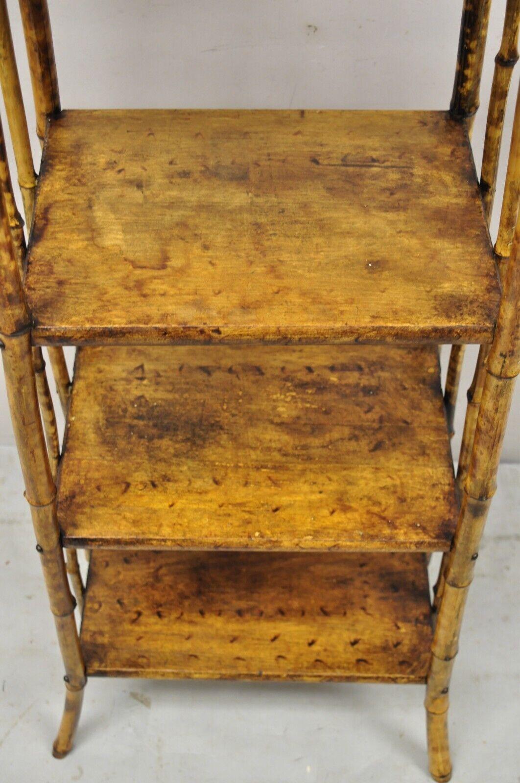 Antique English Victorian Bamboo 4 Tier Angled Curio Etagere Shelf Stand 1