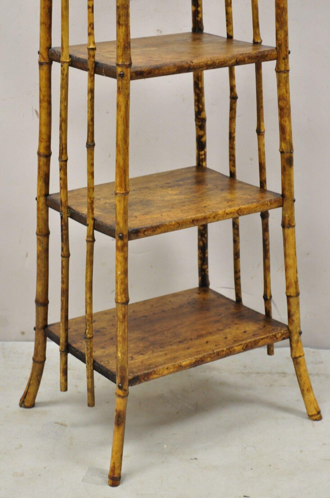 Antique English Victorian Bamboo 4 Tier Angled Curio Etagere Shelf Stand 3