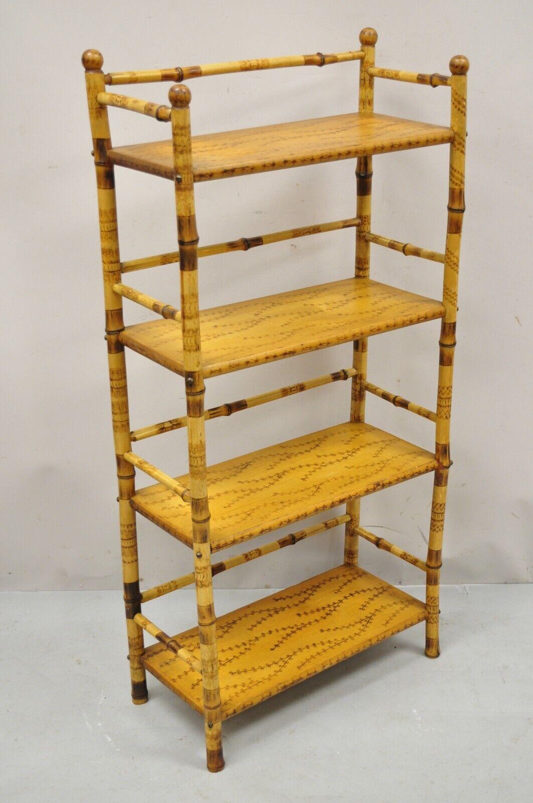 Antique English Victorian Bamboo 5 Tier Whatnot Shelf Display Stand Bookcase 3