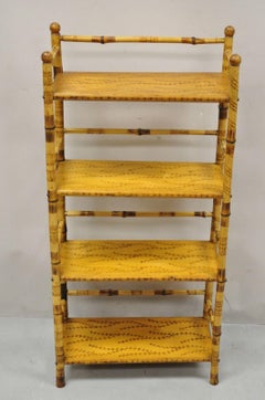 Antique English Victorian Bamboo 5 Tier Whatnot Shelf Display Stand Bookcase