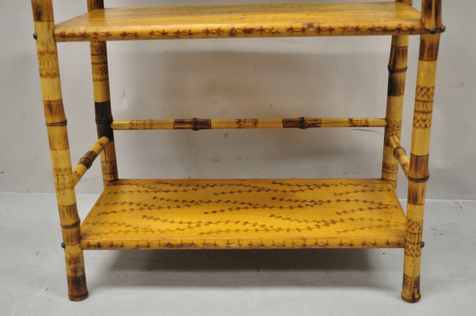 Antique English Victorian Bamboo 5 Tier Whatnot Shelf Display Stand Bookcase In Good Condition In Philadelphia, PA