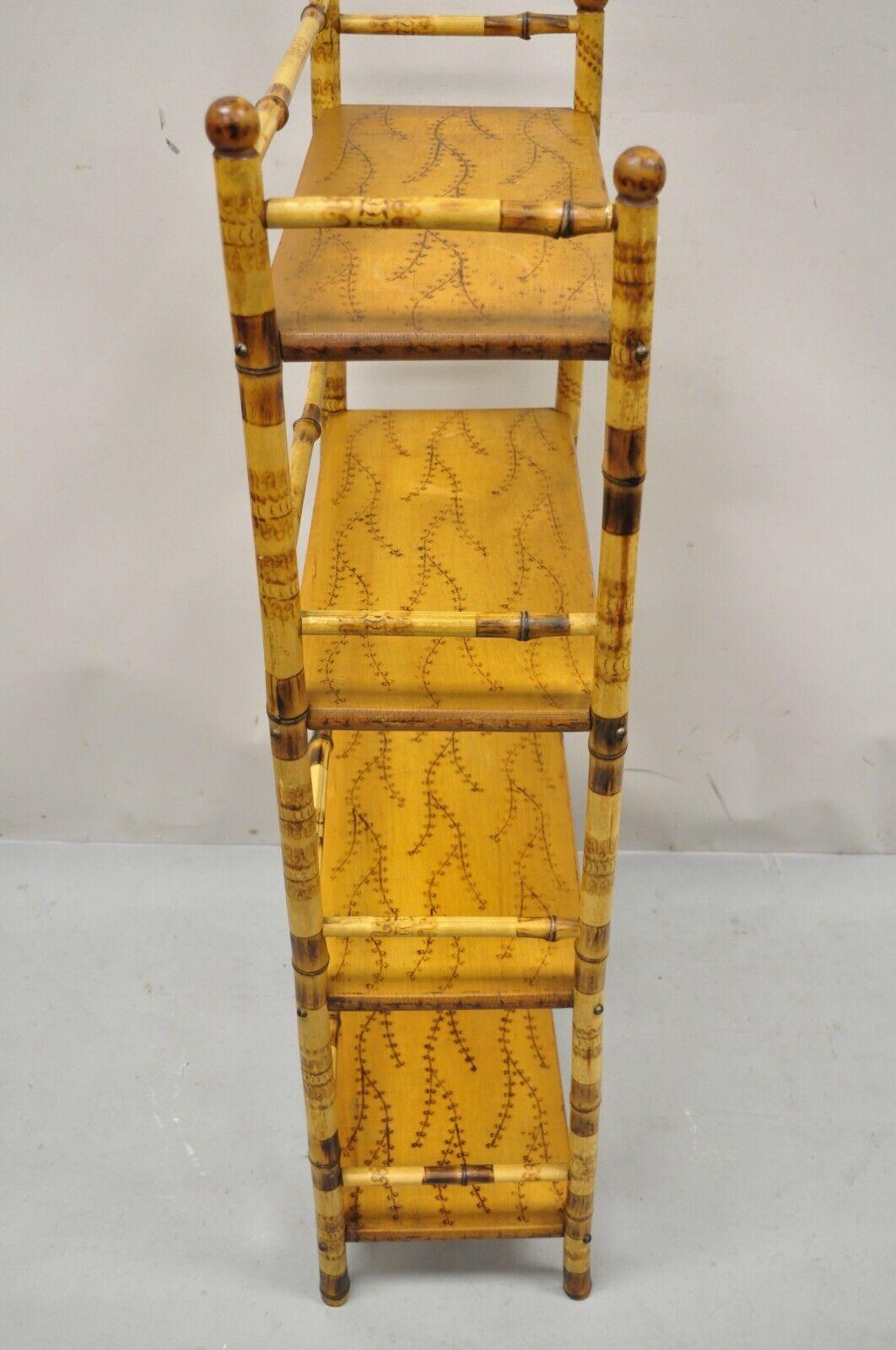 Antique English Victorian Bamboo 5 Tier Whatnot Shelf Display Stand Bookcase 2