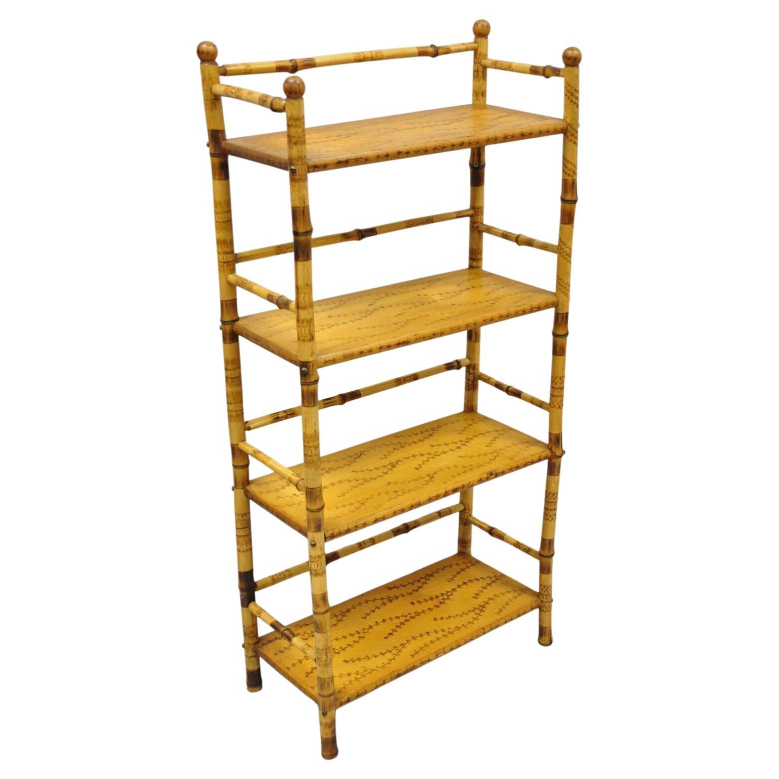 Antique English Victorian Bamboo 5 Tier Whatnot Shelf Display Stand Bookcase