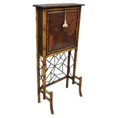 Antique English Victorian Bamboo Chinoiserie Compact Fall Front Secretary Desk
