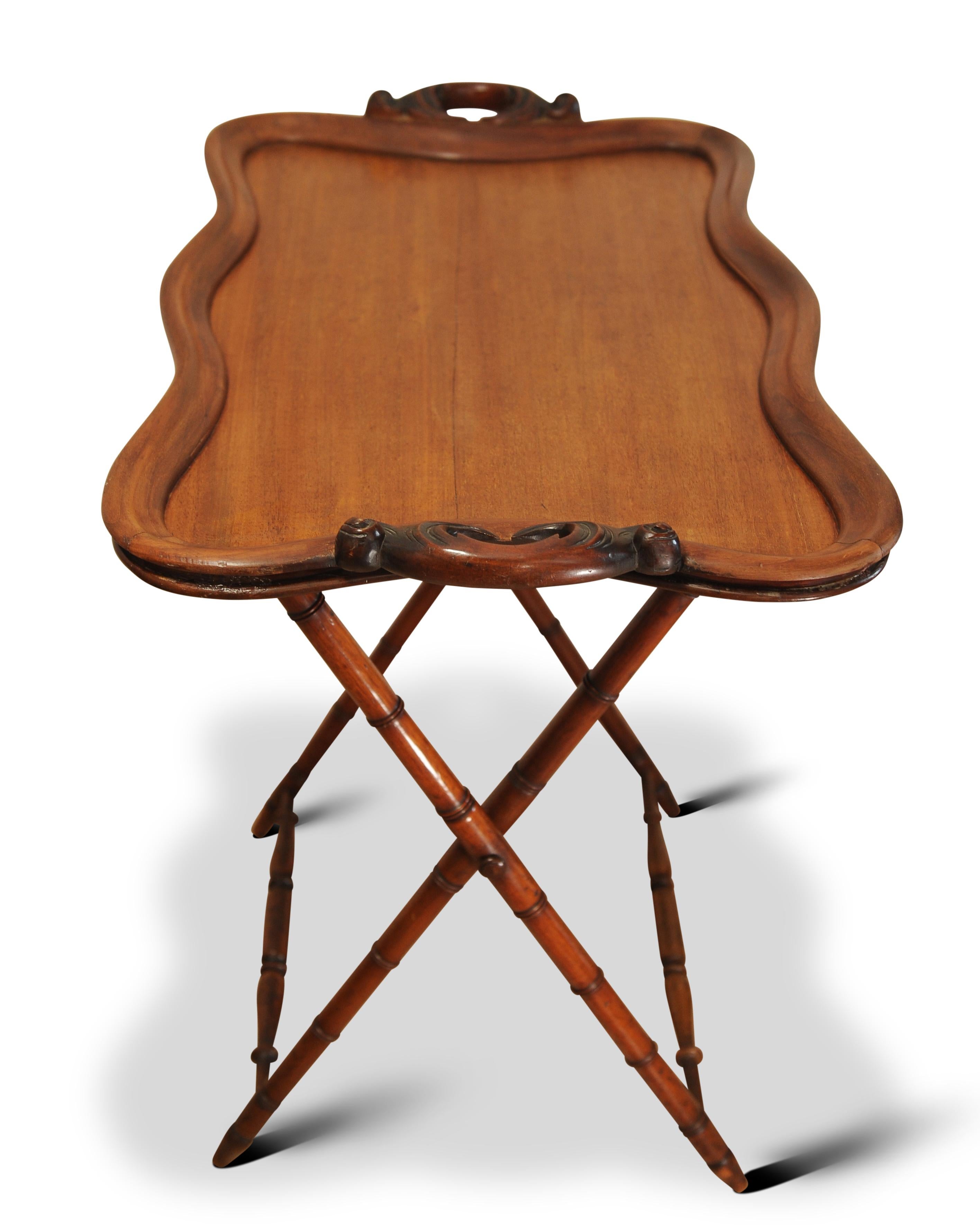Antike englische viktorianische Bambus & Mahagoni Folding Butlers Tablett auf Stand im Angebot 3