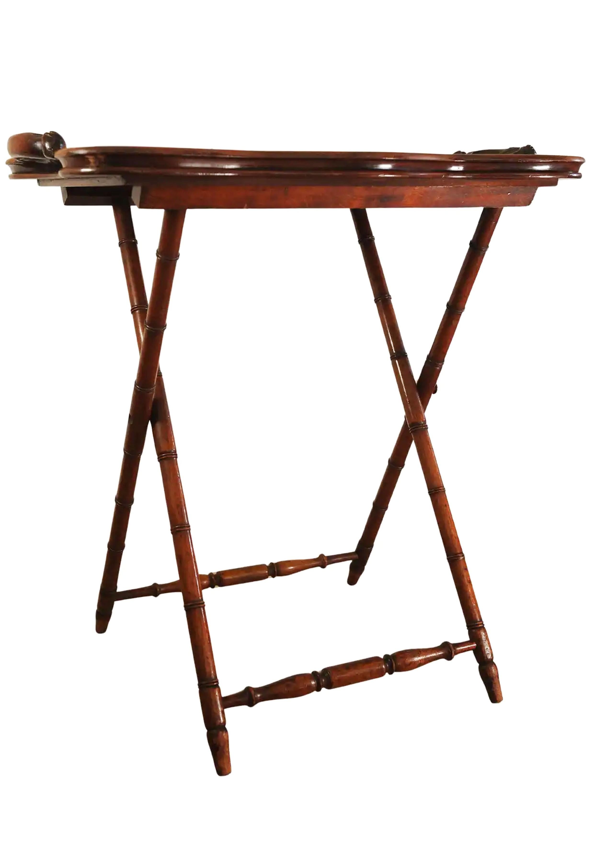 Antike englische viktorianische Bambus & Mahagoni Folding Butlers Tablett auf Stand im Angebot 4