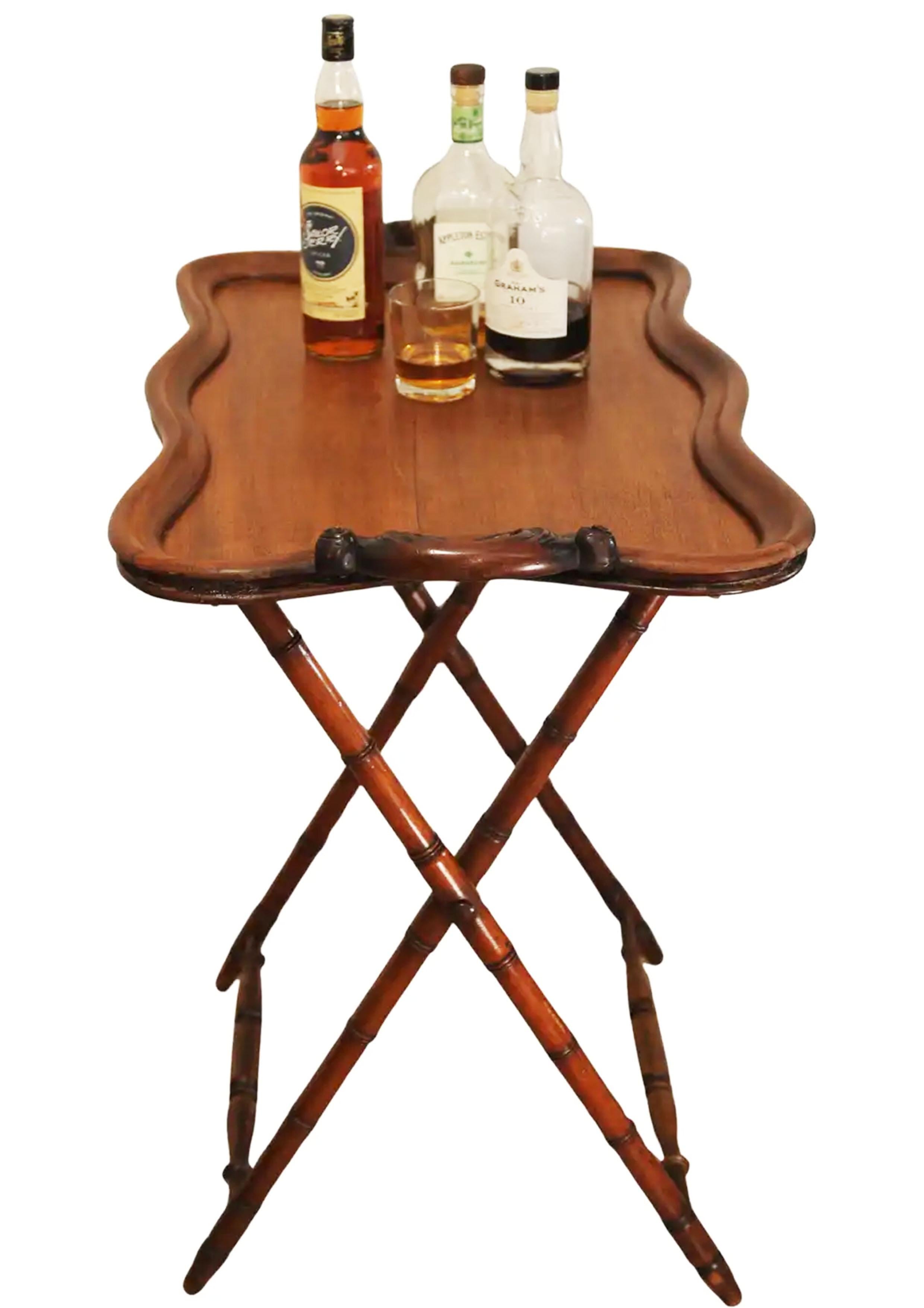 Antike englische viktorianische Bambus & Mahagoni Folding Butlers Tablett auf Stand (Britisch) im Angebot