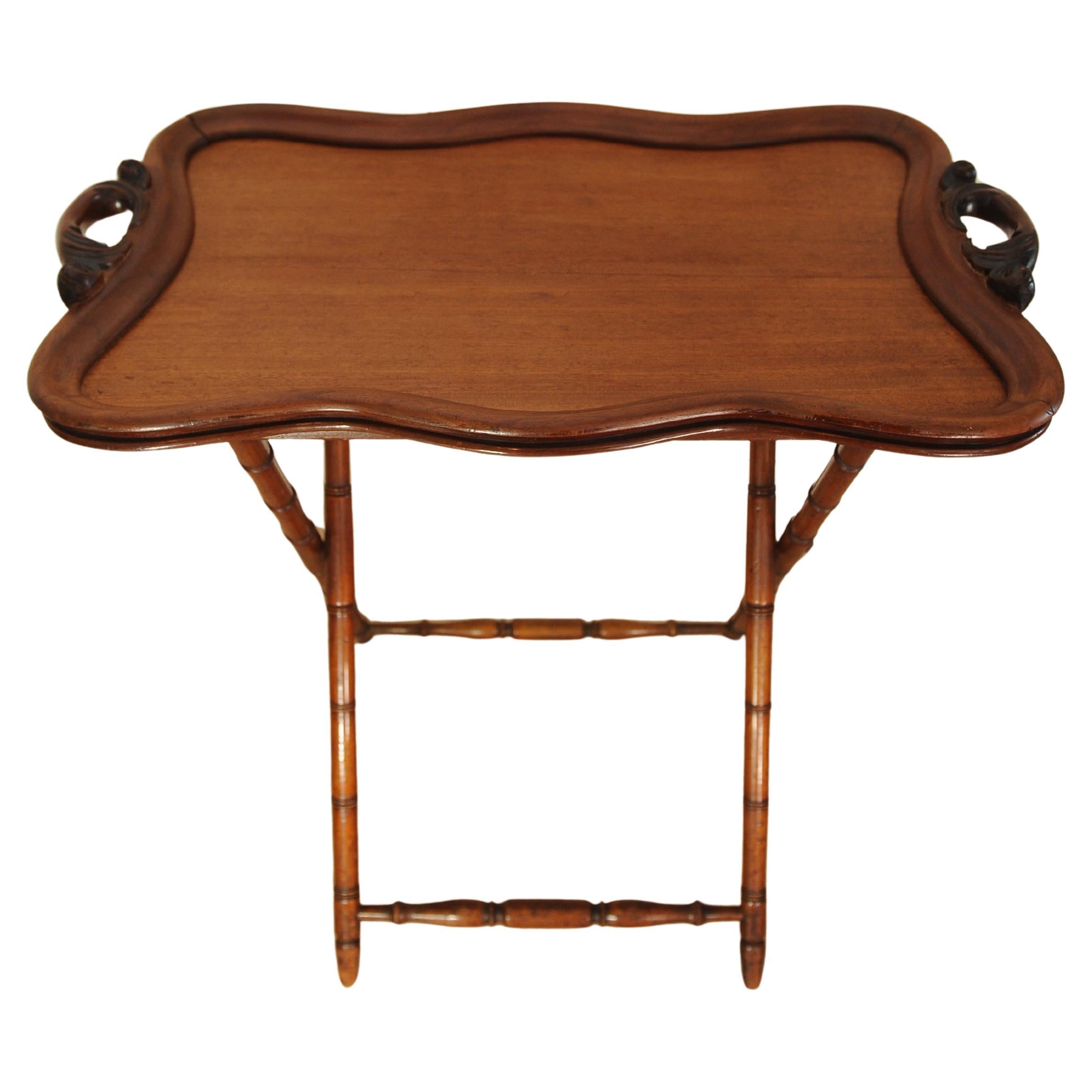 Antike englische viktorianische Bambus & Mahagoni Folding Butlers Tablett auf Stand im Zustand „Gut“ im Angebot in Reading, Berkshire