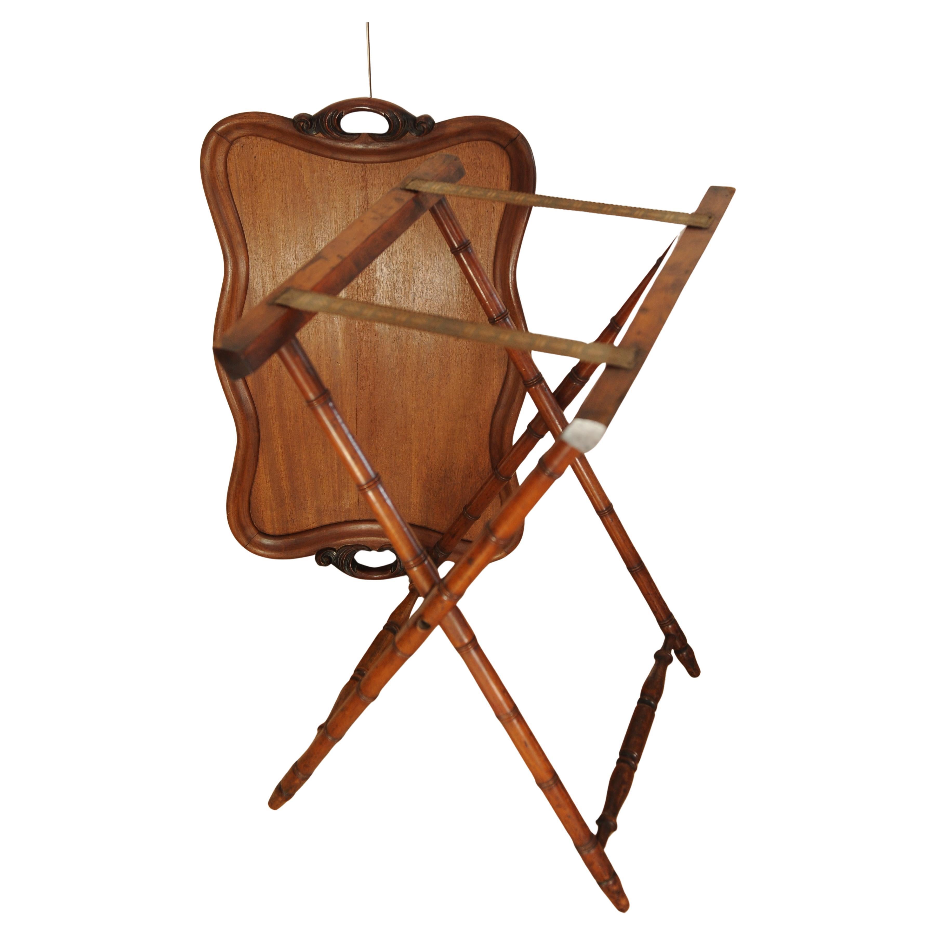 Antike englische viktorianische Bambus & Mahagoni Folding Butlers Tablett auf Stand (19. Jahrhundert) im Angebot
