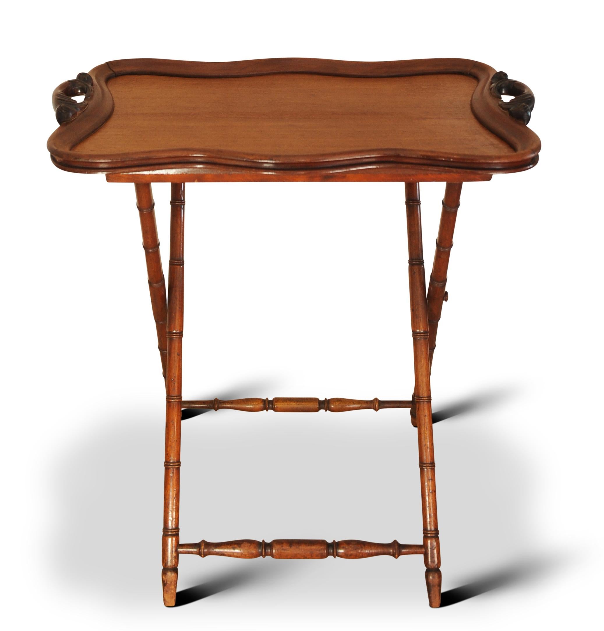 Antike englische viktorianische Bambus & Mahagoni Folding Butlers Tablett auf Stand im Angebot 1