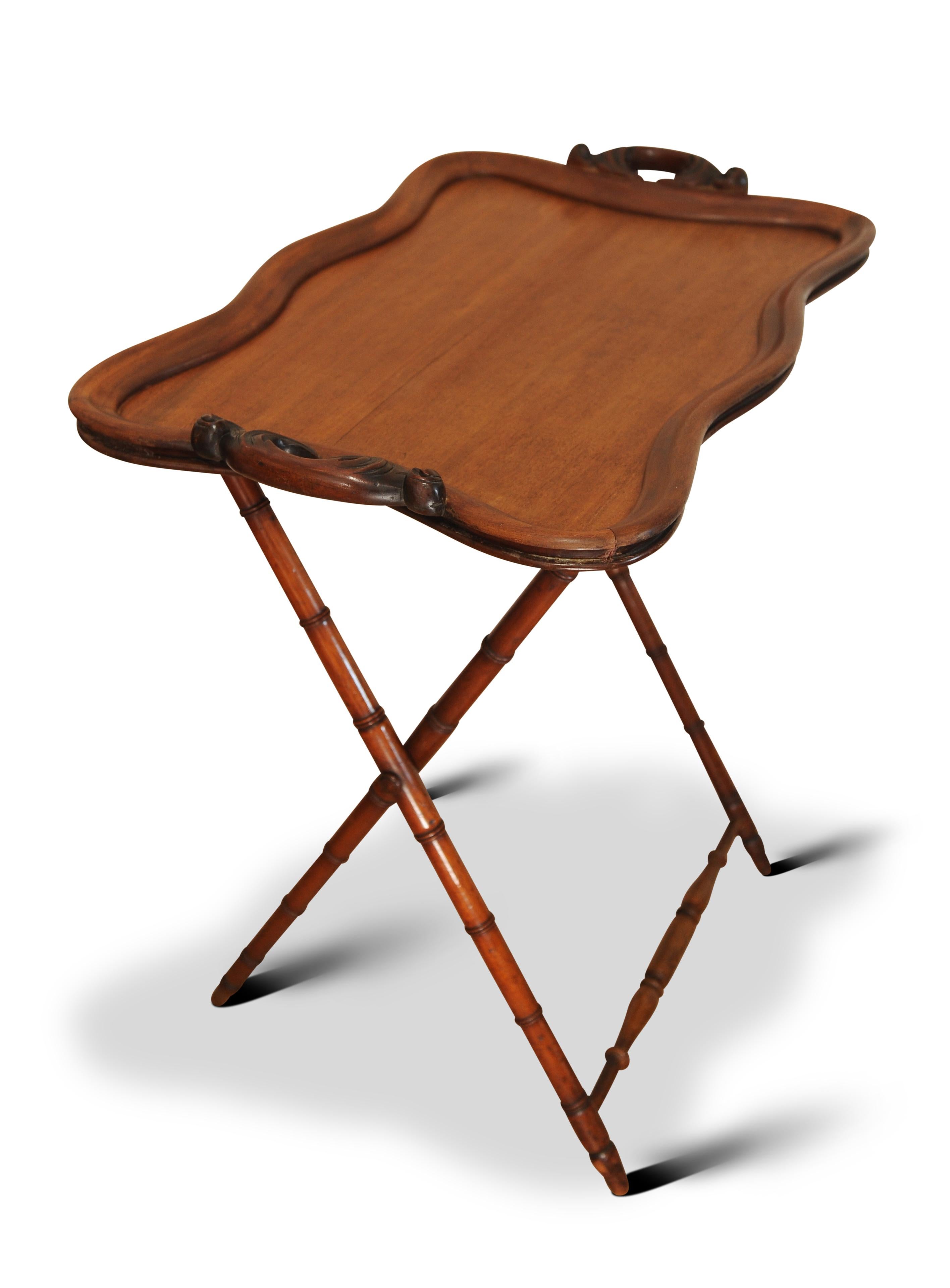 Antike englische viktorianische Bambus & Mahagoni Folding Butlers Tablett auf Stand im Angebot 2