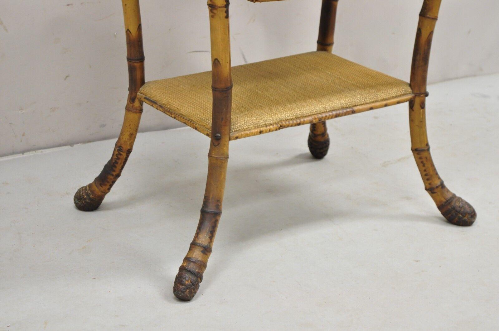 Antique English Victorian Bamboo Rattan Sewing Box Work Stand Side Table For Sale 8