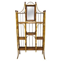 Antique English Victorian Bamboo Stick and Ball Curio Shelf Display Etagere