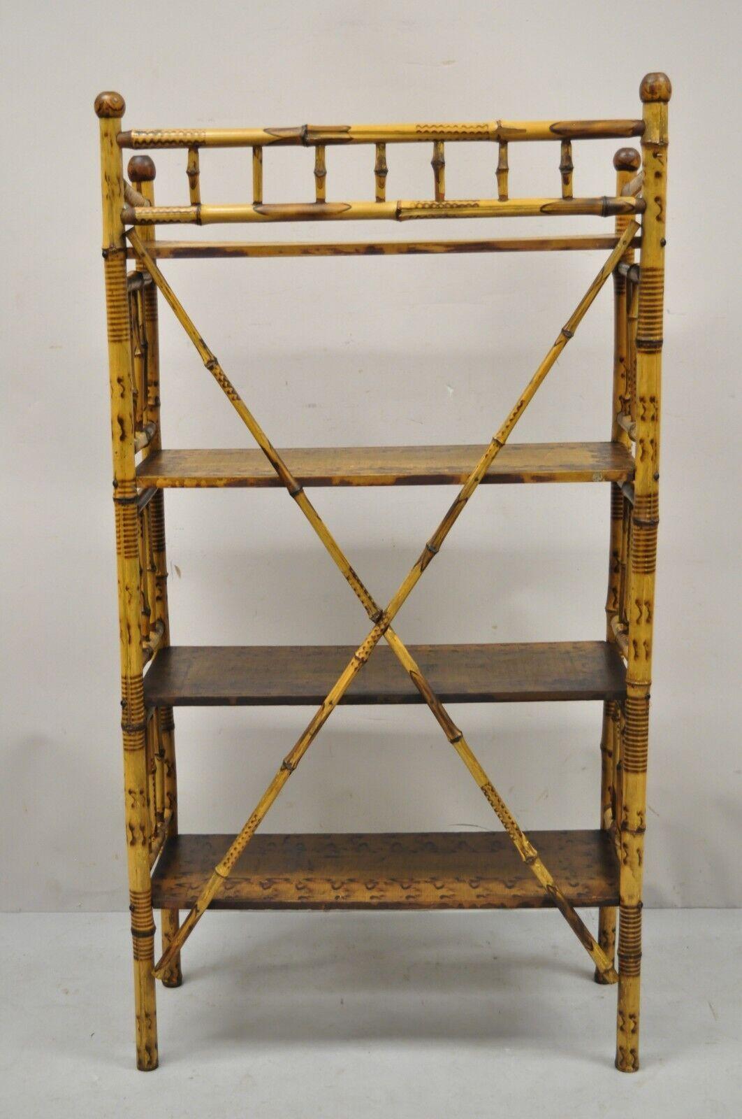 Antique English Victorian Bamboo Stick and Ball Etagere Curio Shelf Stand 6