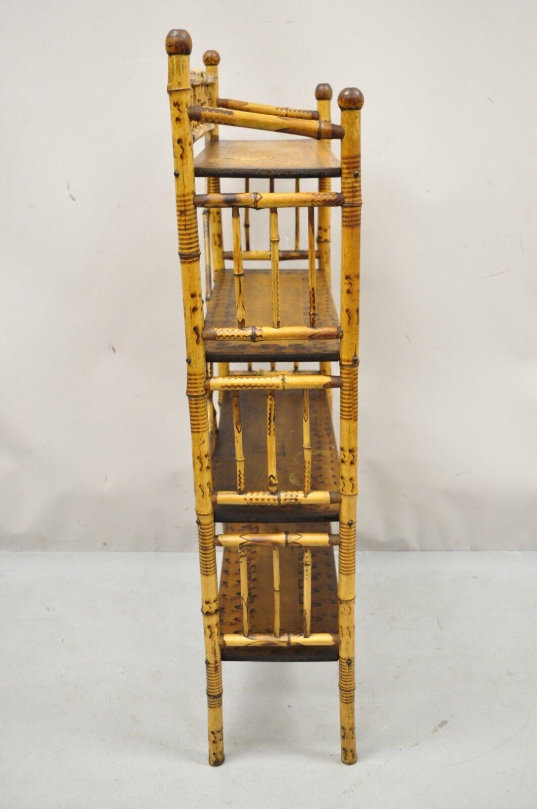 Antique English Victorian Bamboo Stick and Ball Etagere Curio Shelf Stand In Good Condition In Philadelphia, PA