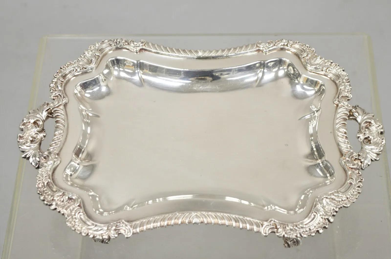 Antique English Victorian Baroque Silver Plated Serving Platter Dish Warmer For Sale 1