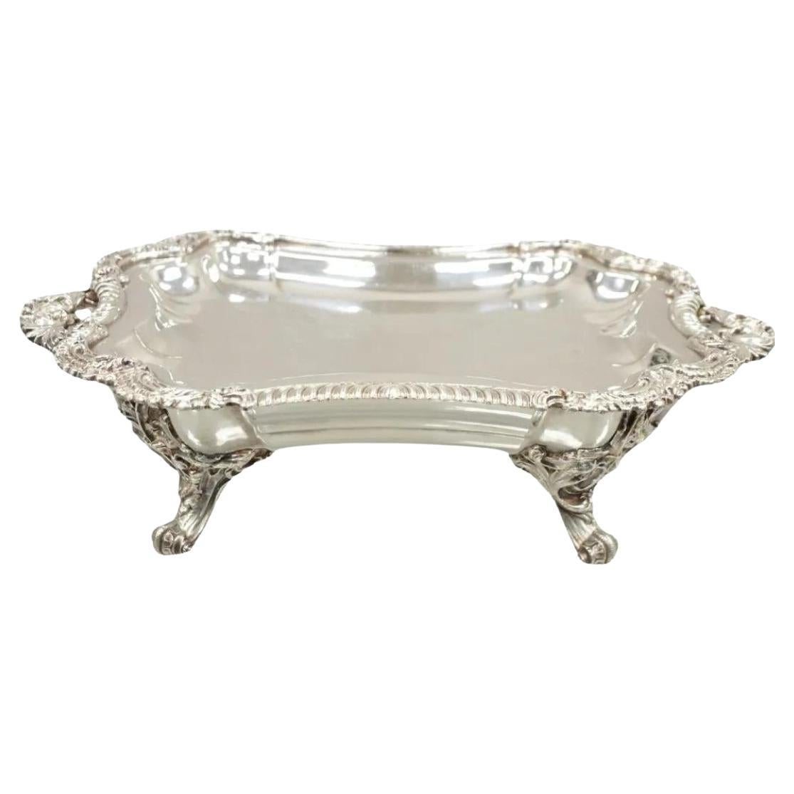 Antique English Victorian Baroque Silver Plated Serving Platter Dish Warmer For Sale