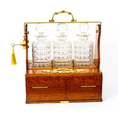 Antique English Victorian Betjemans Oak & Brass Tantalus & Humidor 19th Century