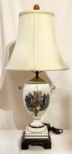 Antique English Victorian Black and White Porcelain Lamp, Circa 1890-1900.