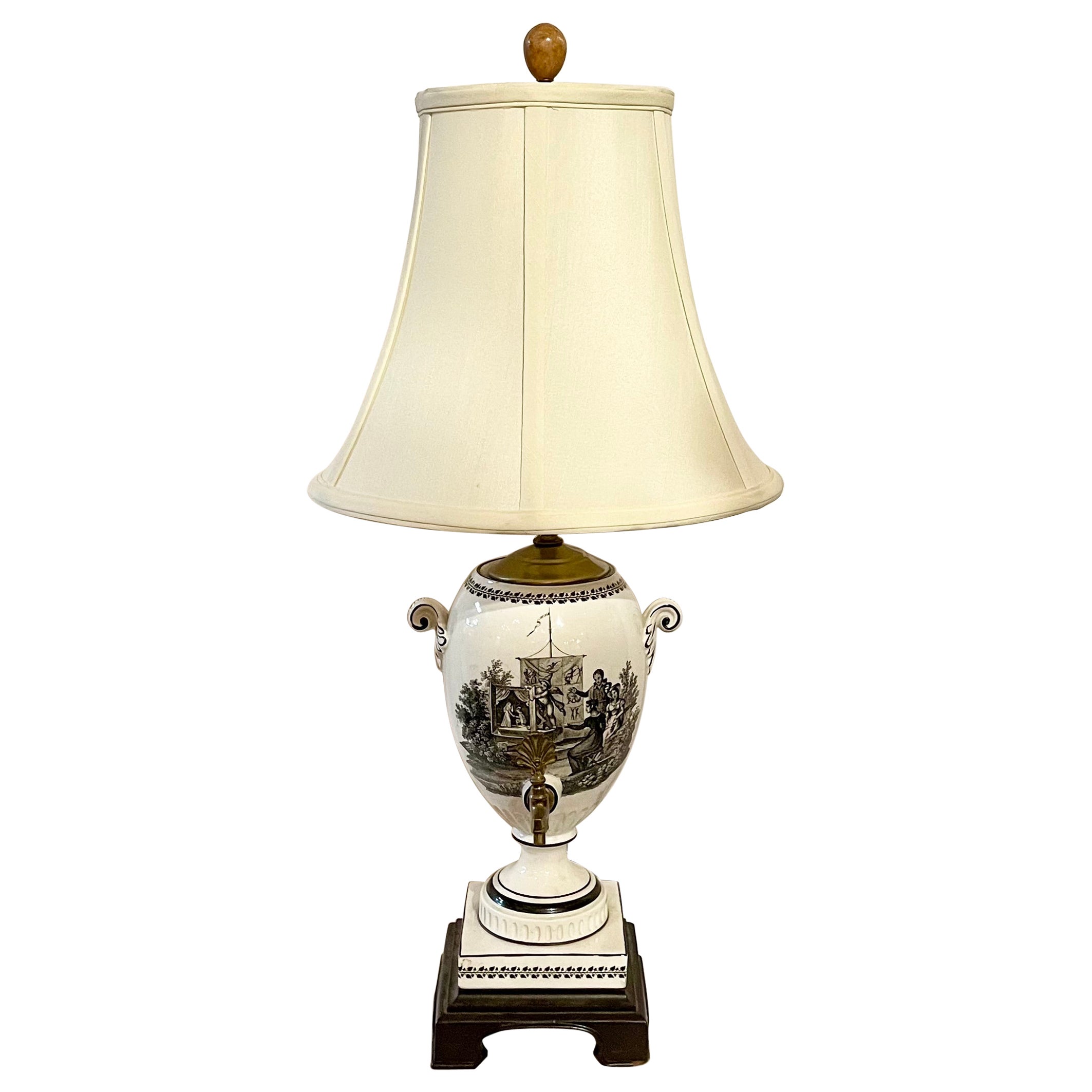 Antique English Victorian Black and White Porcelain Lamp, Circa 1890-1900. For Sale