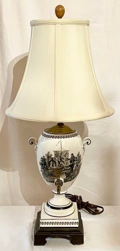 Antique English Victorian Black and White Porcelain Lamp, Circa 1890-1900.
