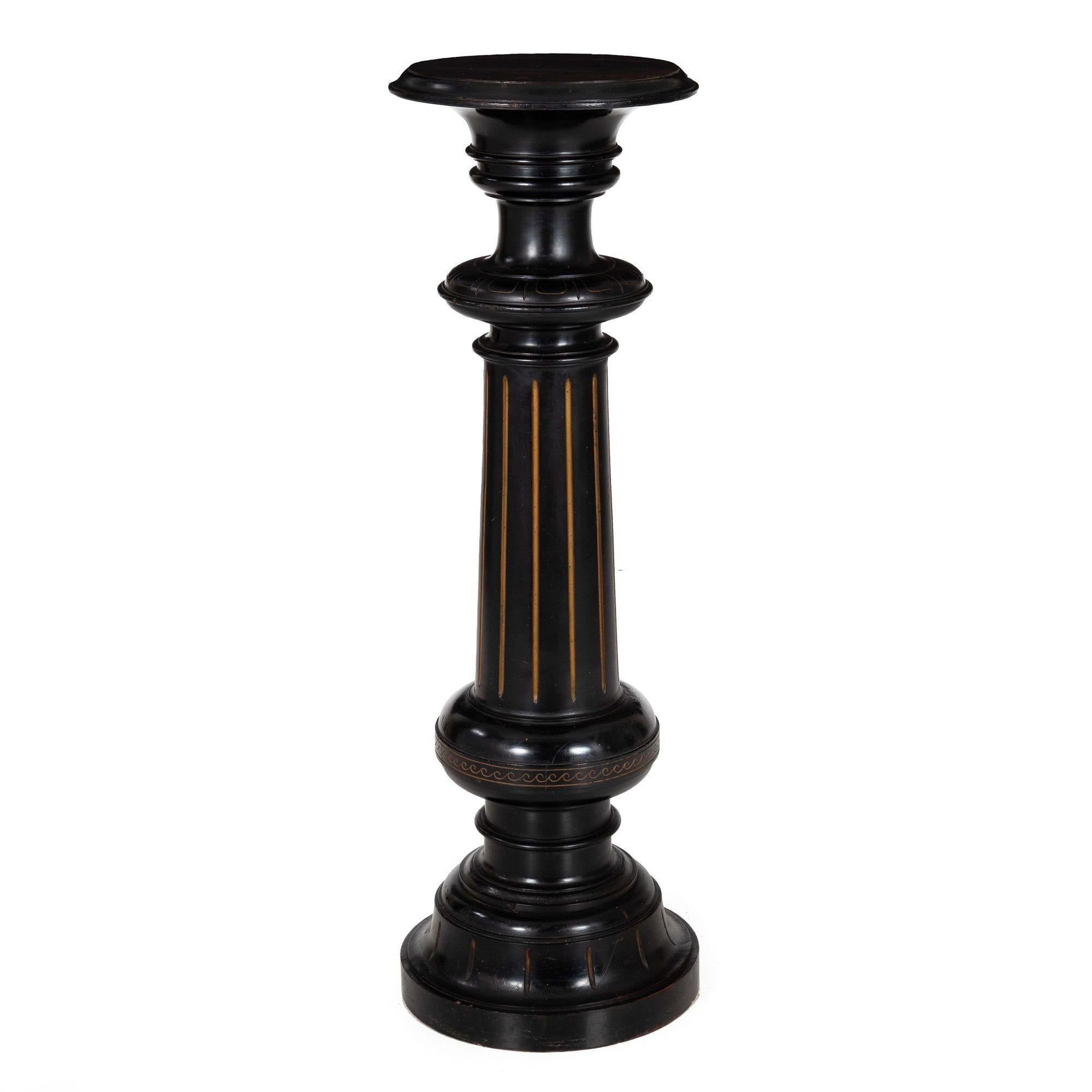 19th Century Antique English Victorian Black Ebonized Pedestal circa 1870 For Sale