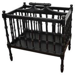 Antique English Victorian Black Stick and Ball Spindle Magazine Rack Canterbury