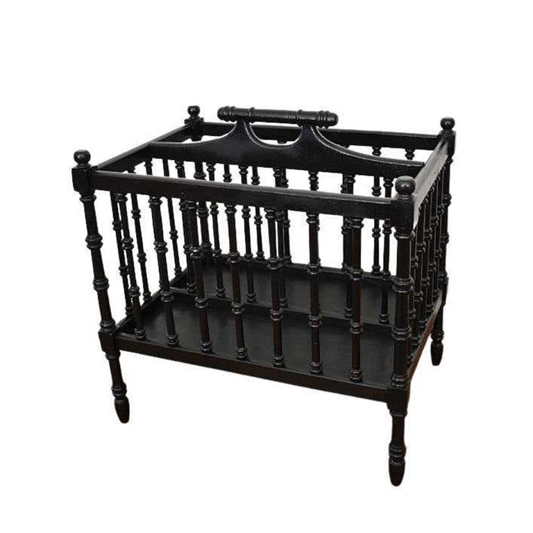 Antique English Victorian Black Stick and Ball Spindle Magazine Rack Canterbury In Good Condition For Sale In Oklahoma City, OK