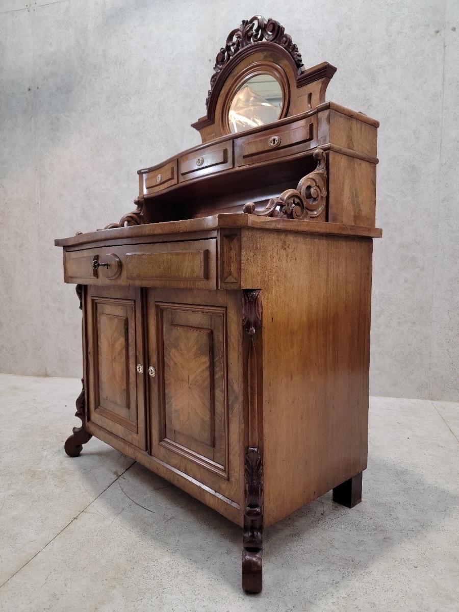 Antique English Victorian Bookmatched Mahogany Mirror Topped Chiffonier For Sale 2