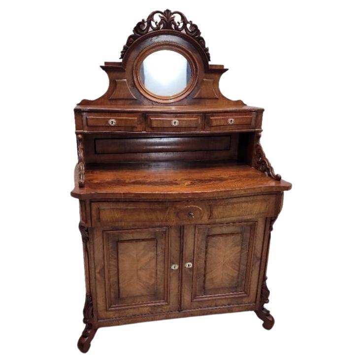 Antique English Victorian Bookmatched Mahogany Mirror Topped Chiffonier For Sale