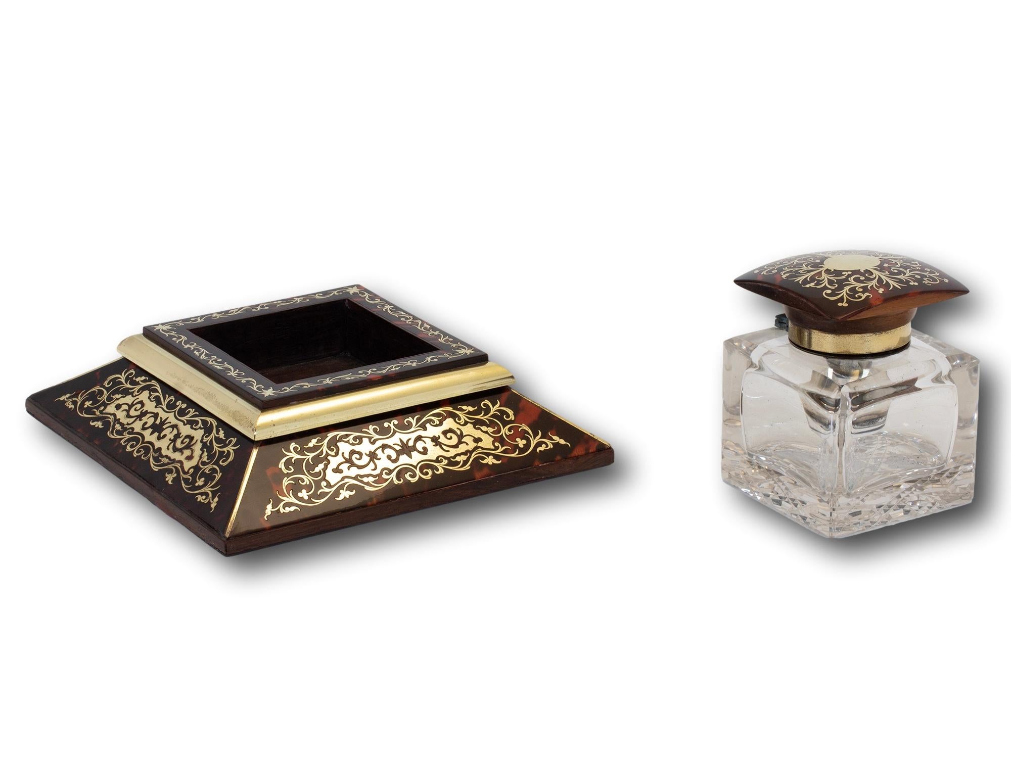 Antique English Victorian Boulle Inkwell by JC Vickery For Sale 3