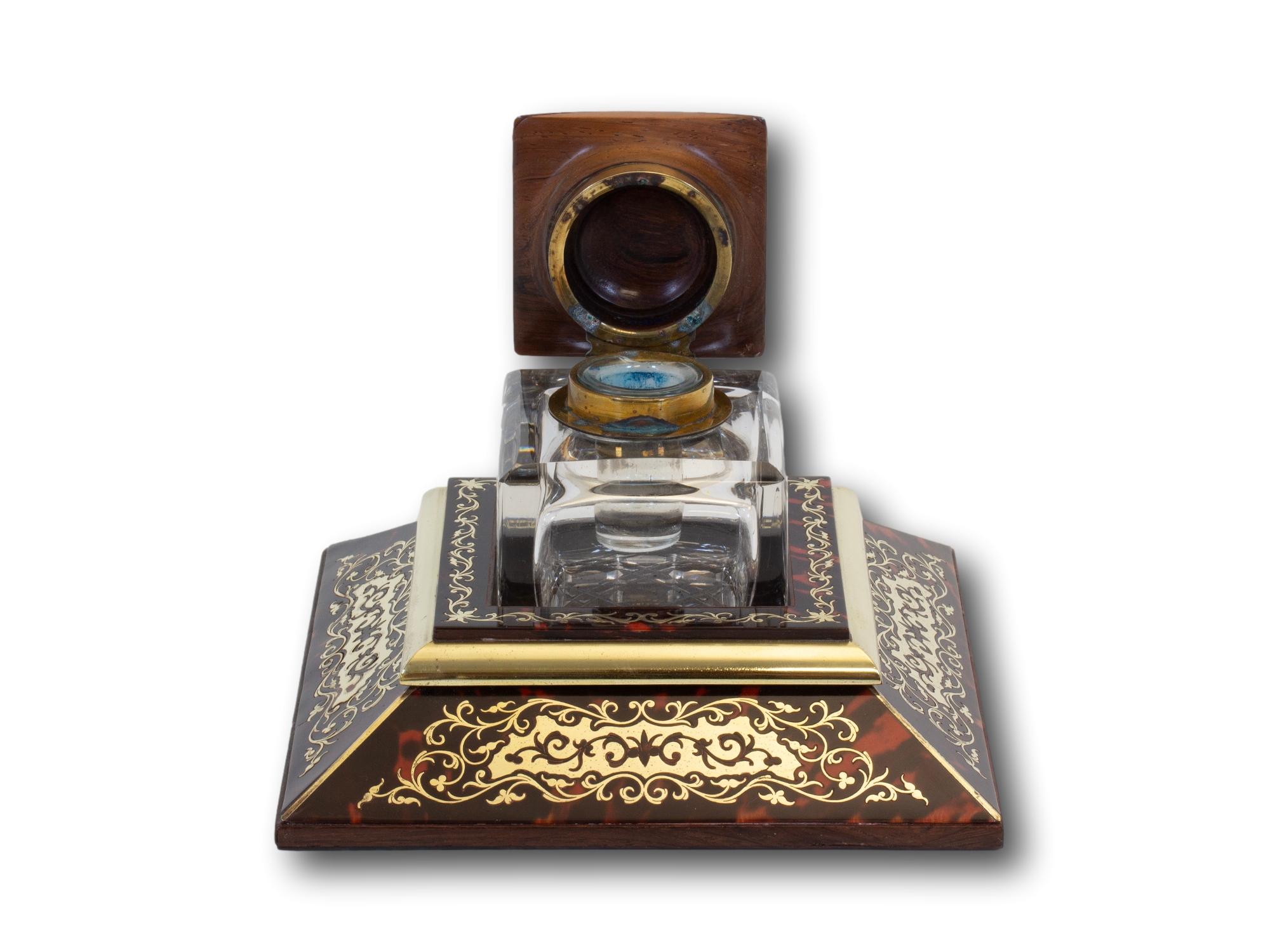 Antique English Victorian Boulle Inkwell by JC Vickery For Sale 4