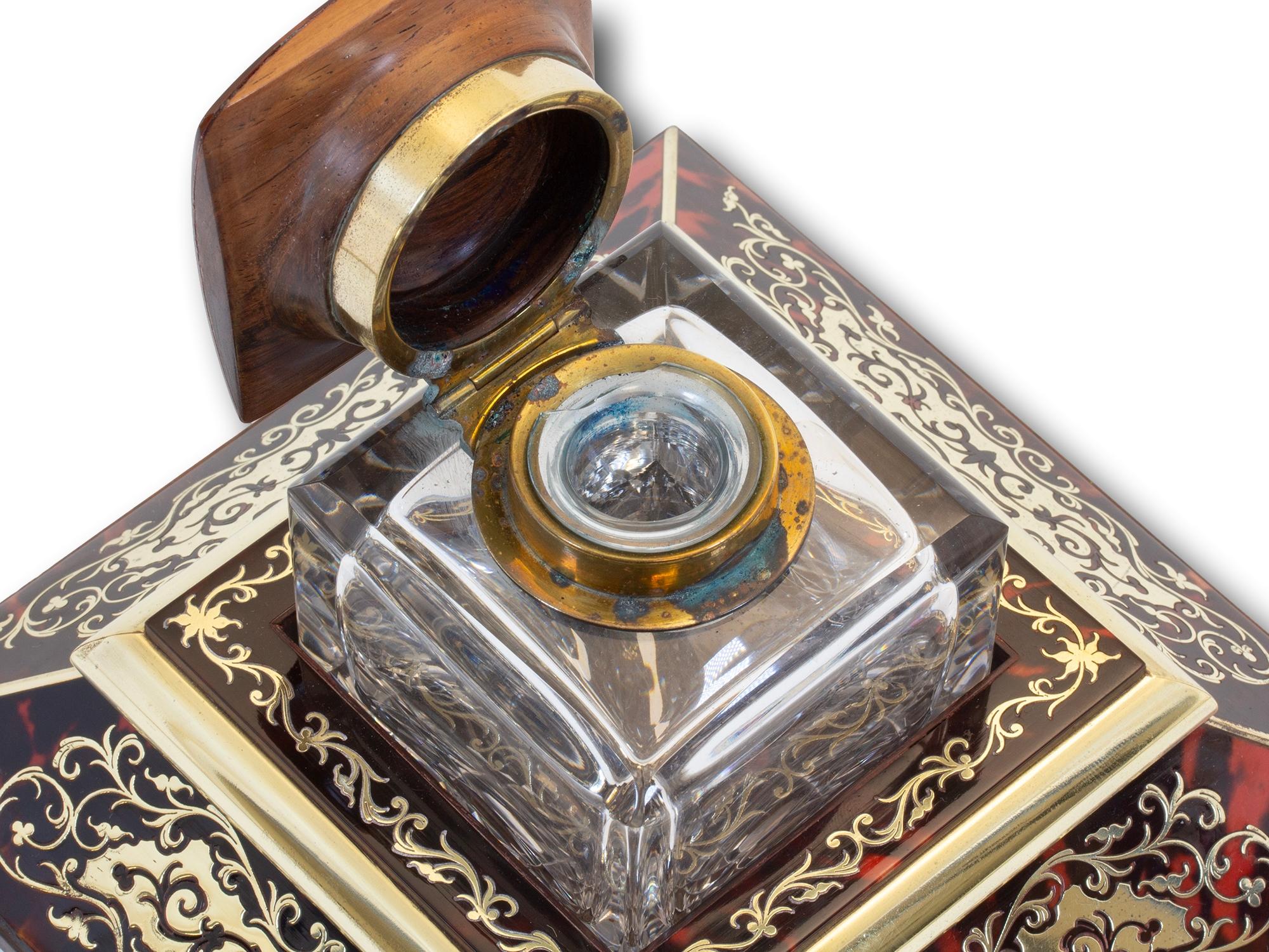 Antique English Victorian Boulle Inkwell by JC Vickery For Sale 5
