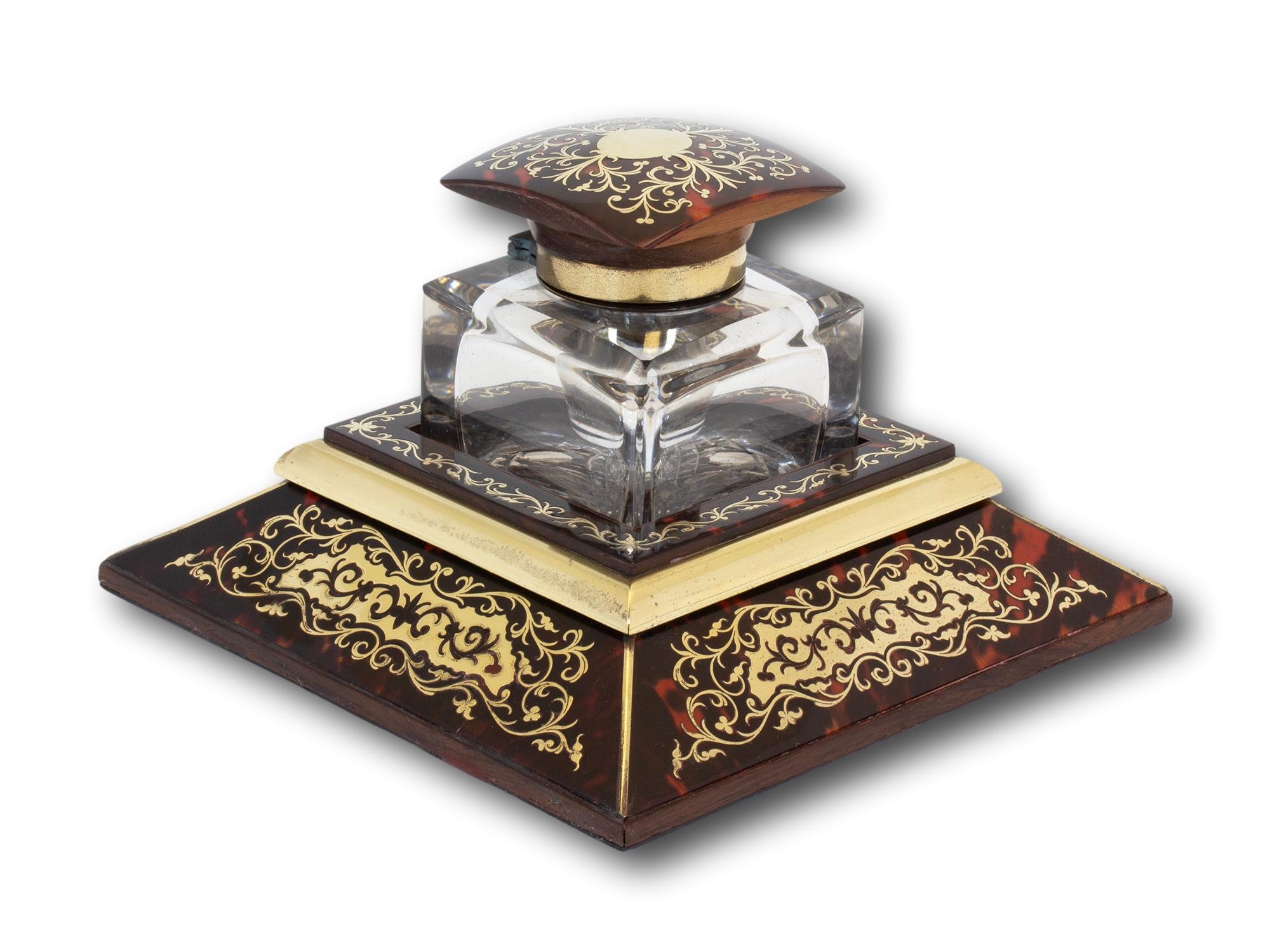 High Victorian Antique English Victorian Boulle Inkwell by JC Vickery For Sale