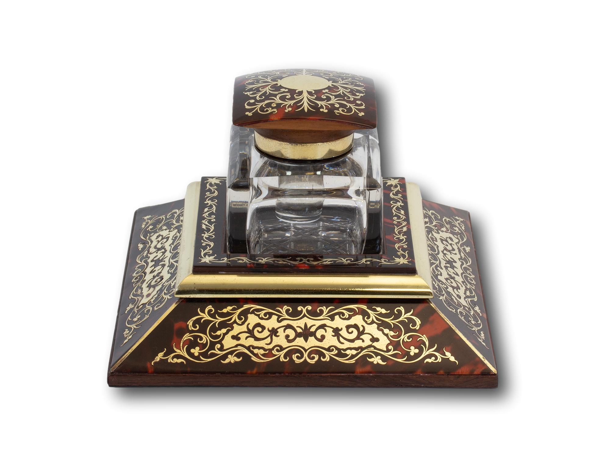Hand-Crafted Antique English Victorian Boulle Inkwell by JC Vickery For Sale