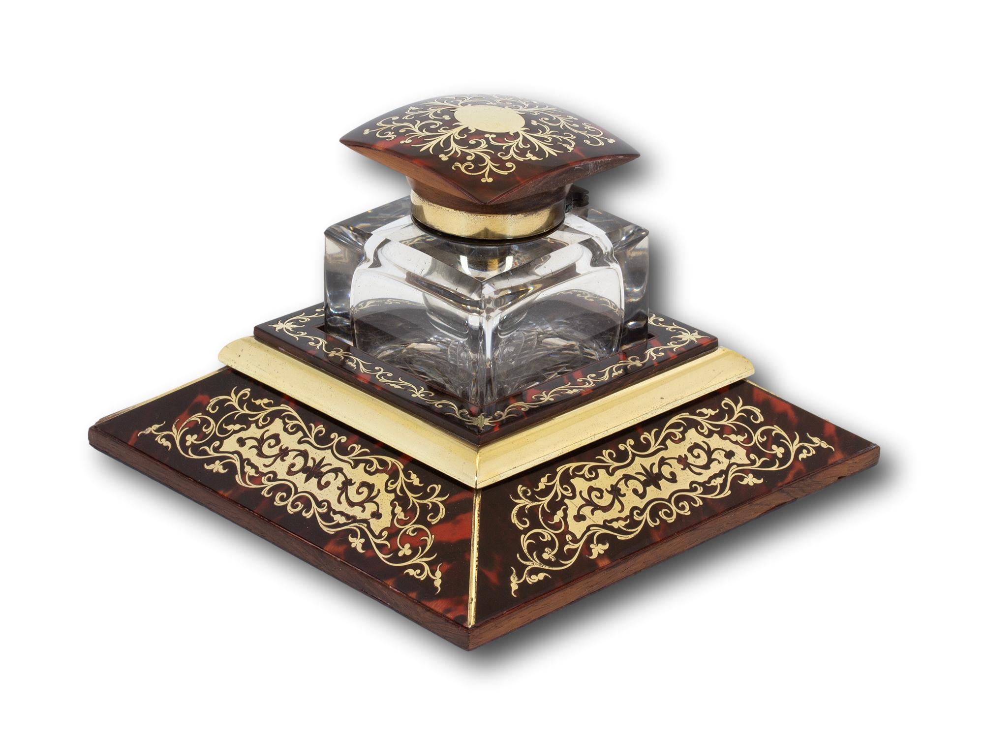Antique English Victorian Boulle Inkwell by JC Vickery In Good Condition For Sale In Northampton, GB