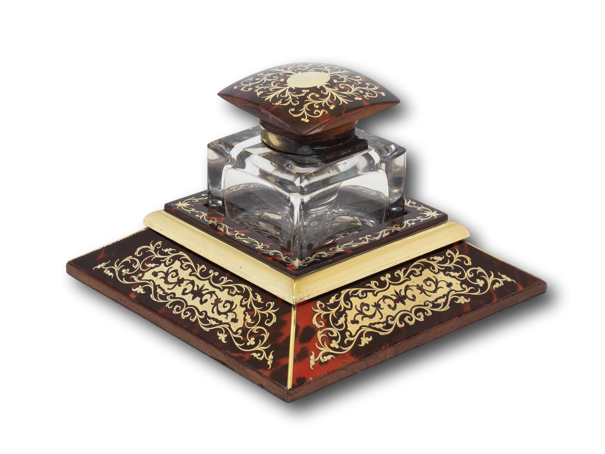 19th Century Antique English Victorian Boulle Inkwell by JC Vickery For Sale