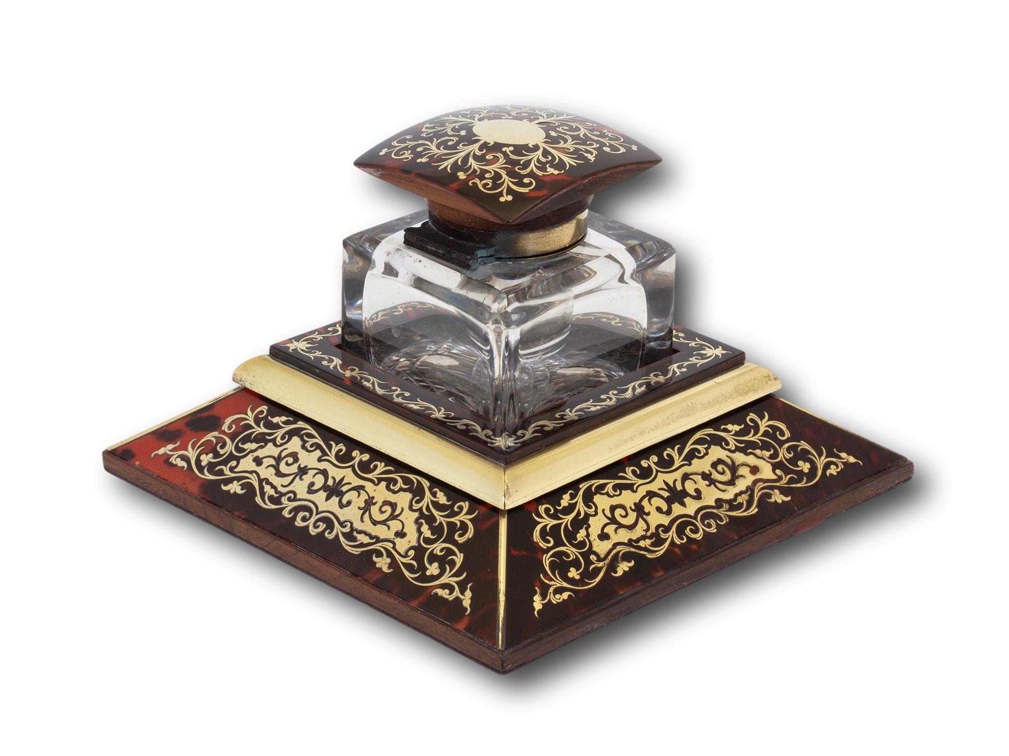 Antique English Victorian Boulle Inkwell by JC Vickery For Sale 1