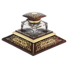 Antique English Victorian Boulle Inkwell by JC Vickery