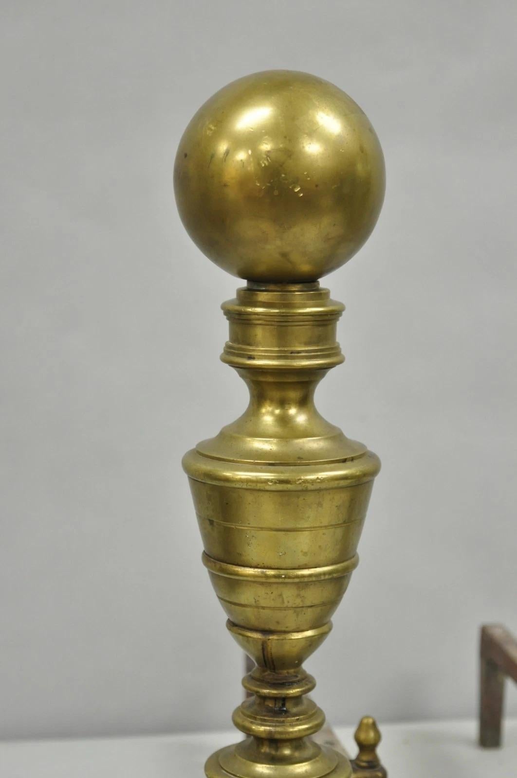 Unknown Antique English Victorian Brass Cannonball Ball and Claw Fireplace Andirons Pair For Sale