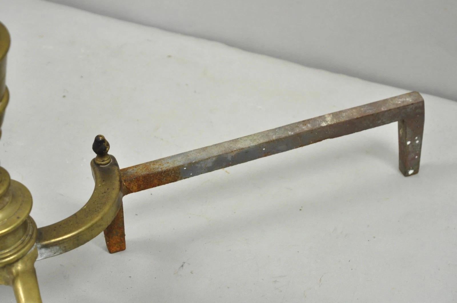 Antique English Victorian Brass Cannonball Ball and Claw Fireplace Andirons Pair For Sale 3