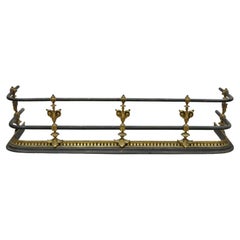 Vintage English Victorian Brass Cast Iron Leaf Scroll Fireplace Surround Fender