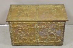 Antike englische viktorianische Messing-Figuren-Repoussé-Kohlekiste mit Deckenfach