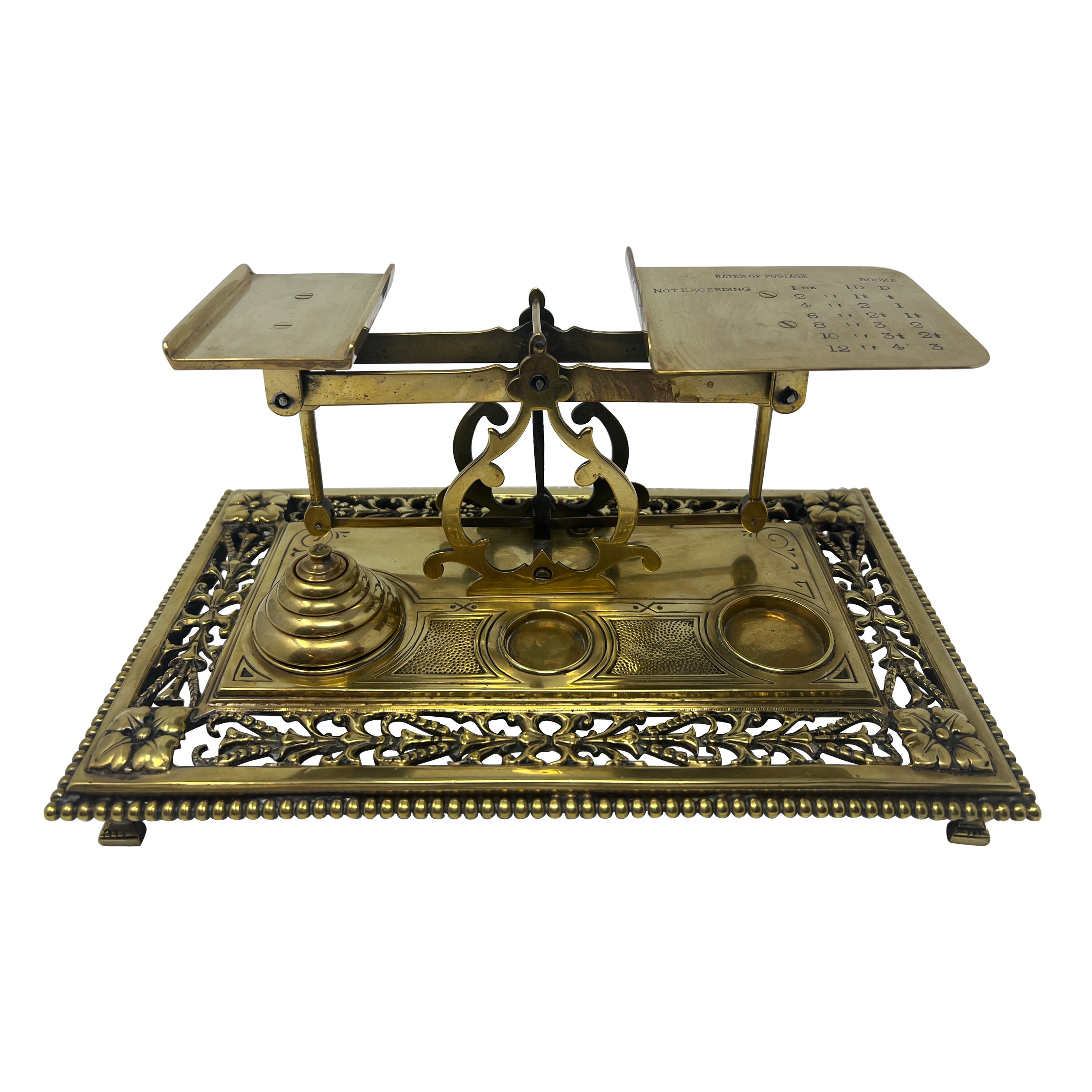 Évaluateur et poids de lettres victorien anglais ancien en laiton, vers 1880-1890.