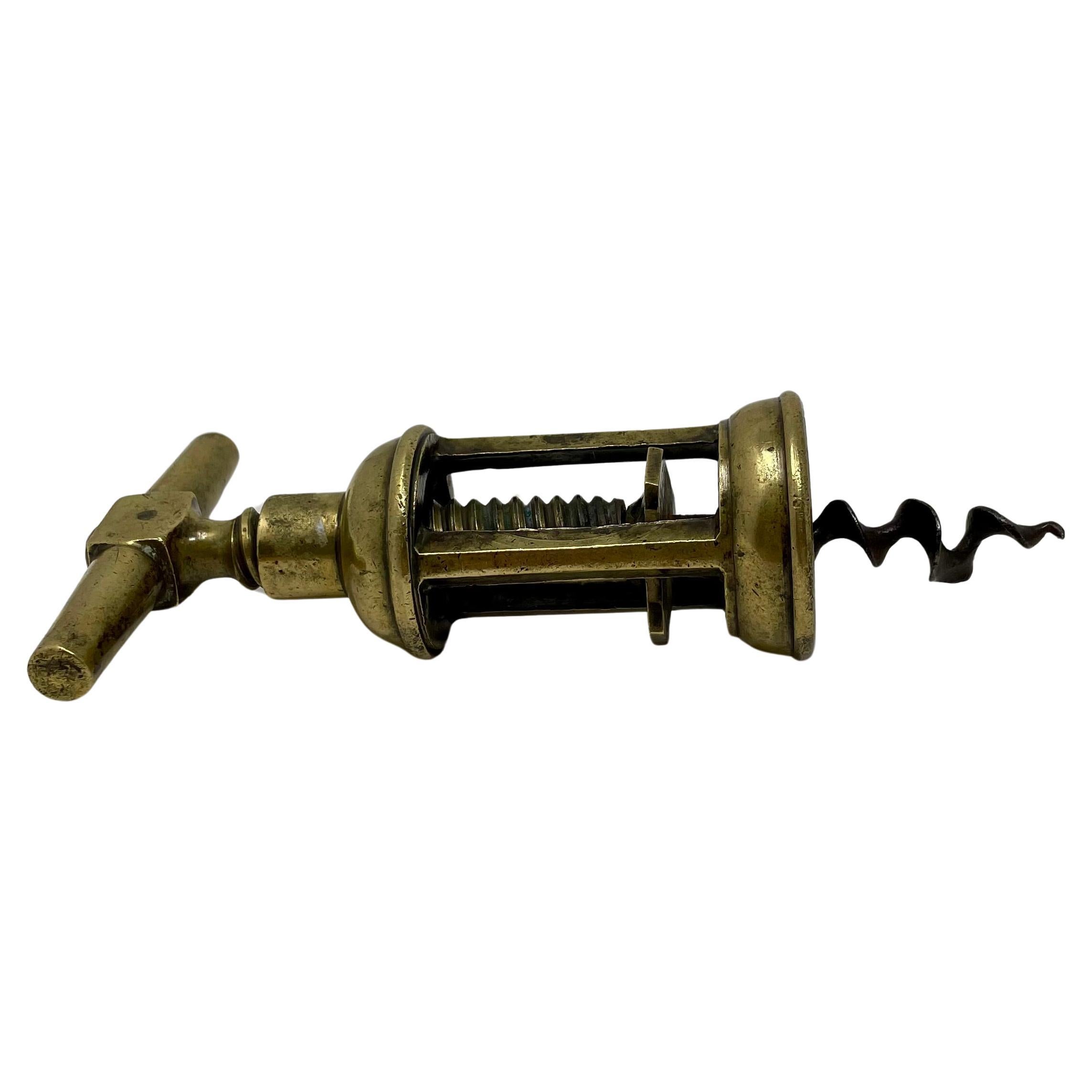Antique English Victorian Brass Mechanical Triple Post Corkscrew. In Good Condition For Sale In New Orleans, LA