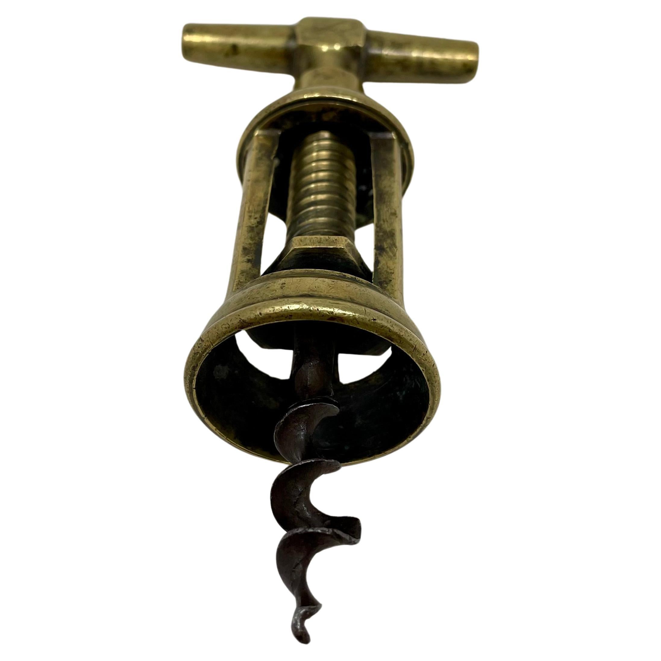 Antique English Victorian Brass Mechanical Triple Post Corkscrew. For Sale 1